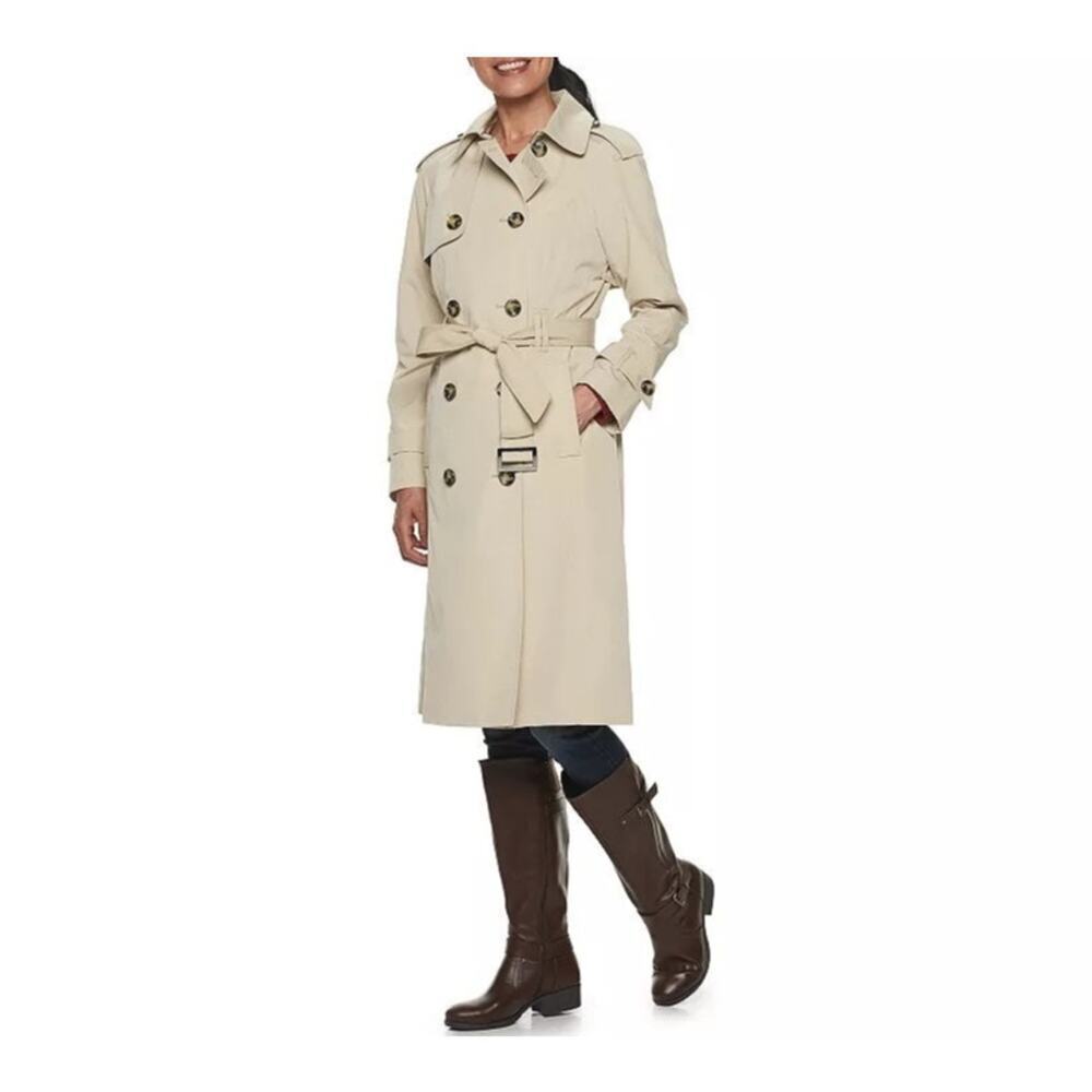 NEW London Fog Women's 2X Double Breasted Trench Coat  Rain Coat Stone Tan